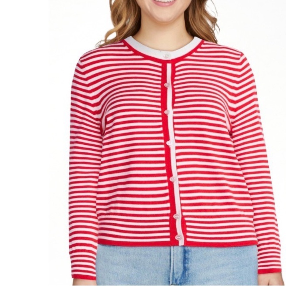 Free Assembly Women’s Stripe Cozy Yarn Cardigan Sweater, Lightweight, Size L